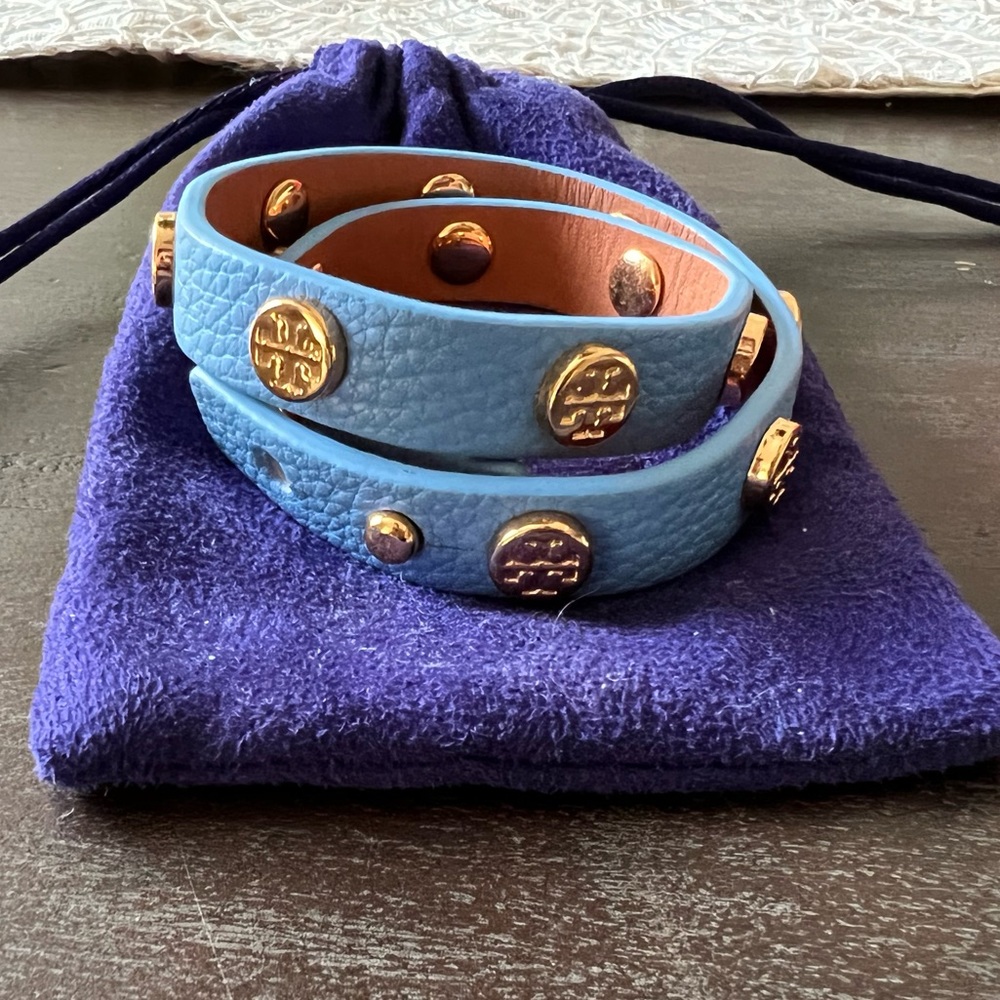 Tory Burch leather double wrap stud bracelet